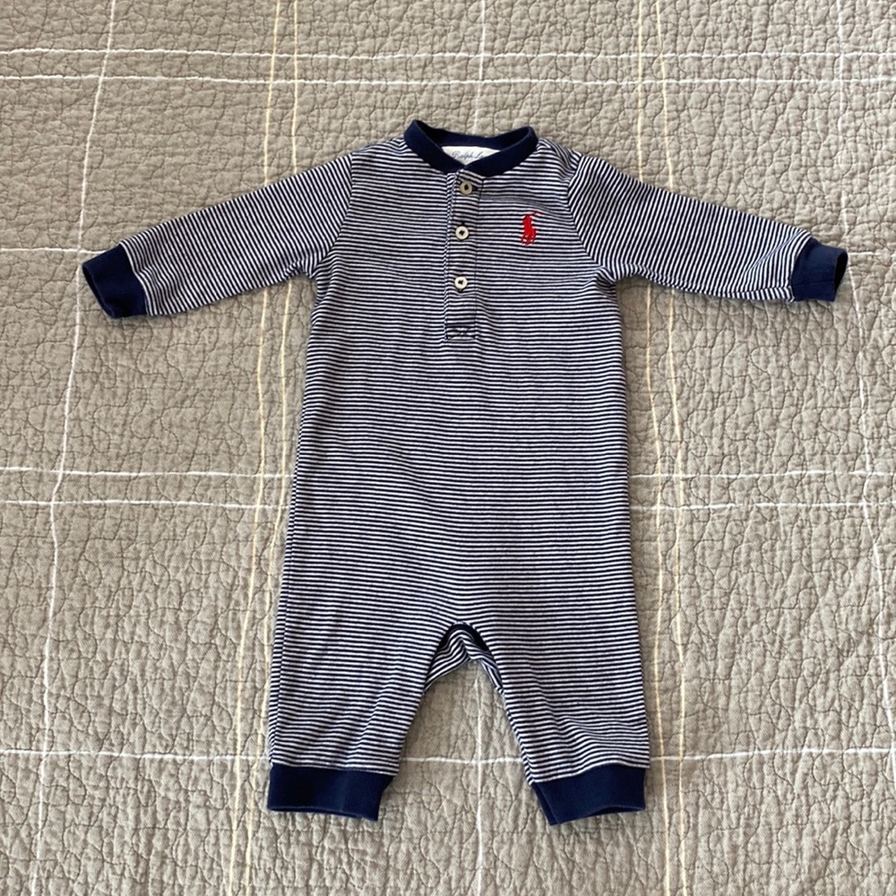 ✨4/$20✨ Ralph Lauren white and navy striped onesie (3 months)